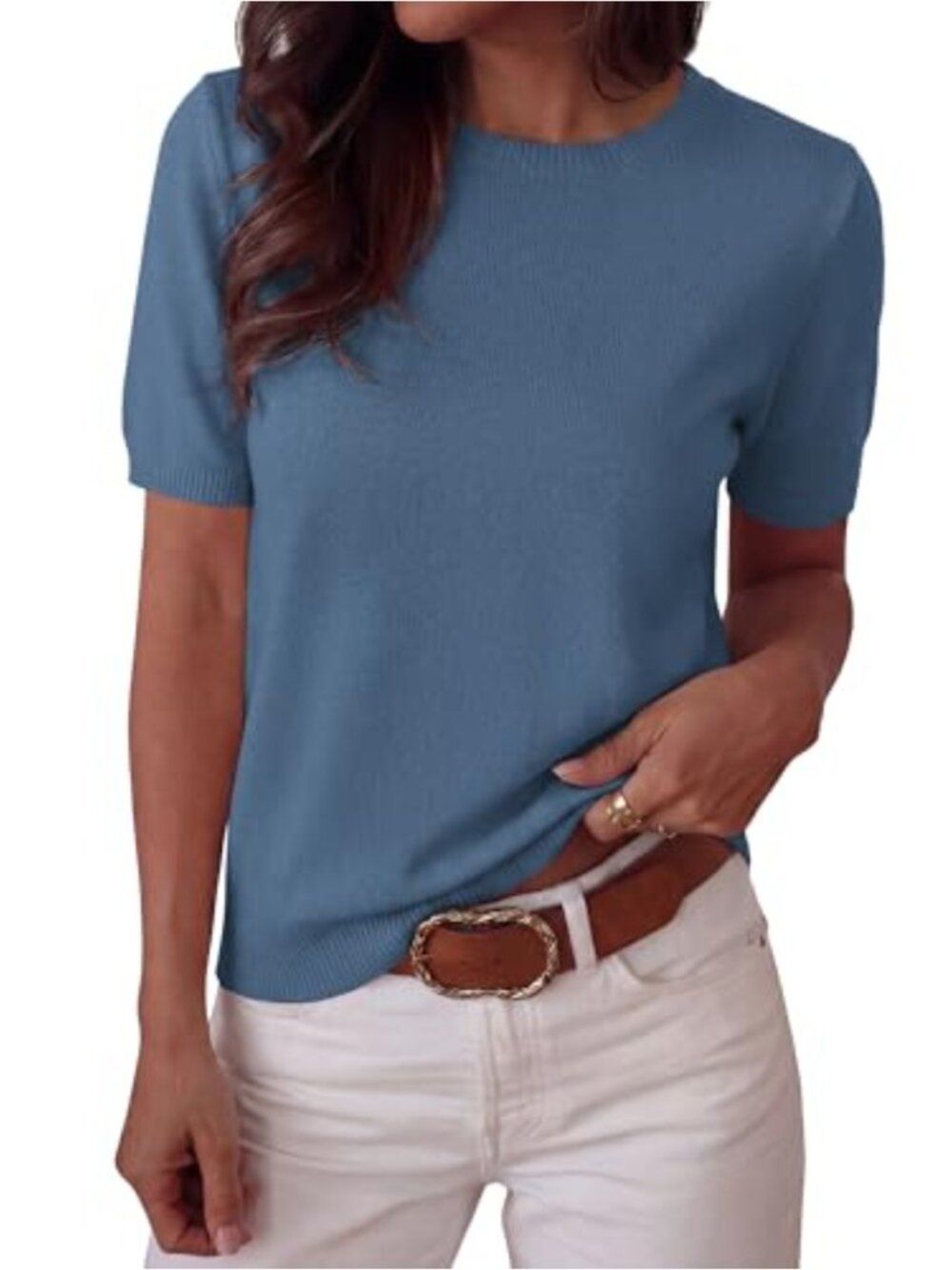 Loose Fit Short Sleeve Knit Top Crew Neck Casual Business Womens